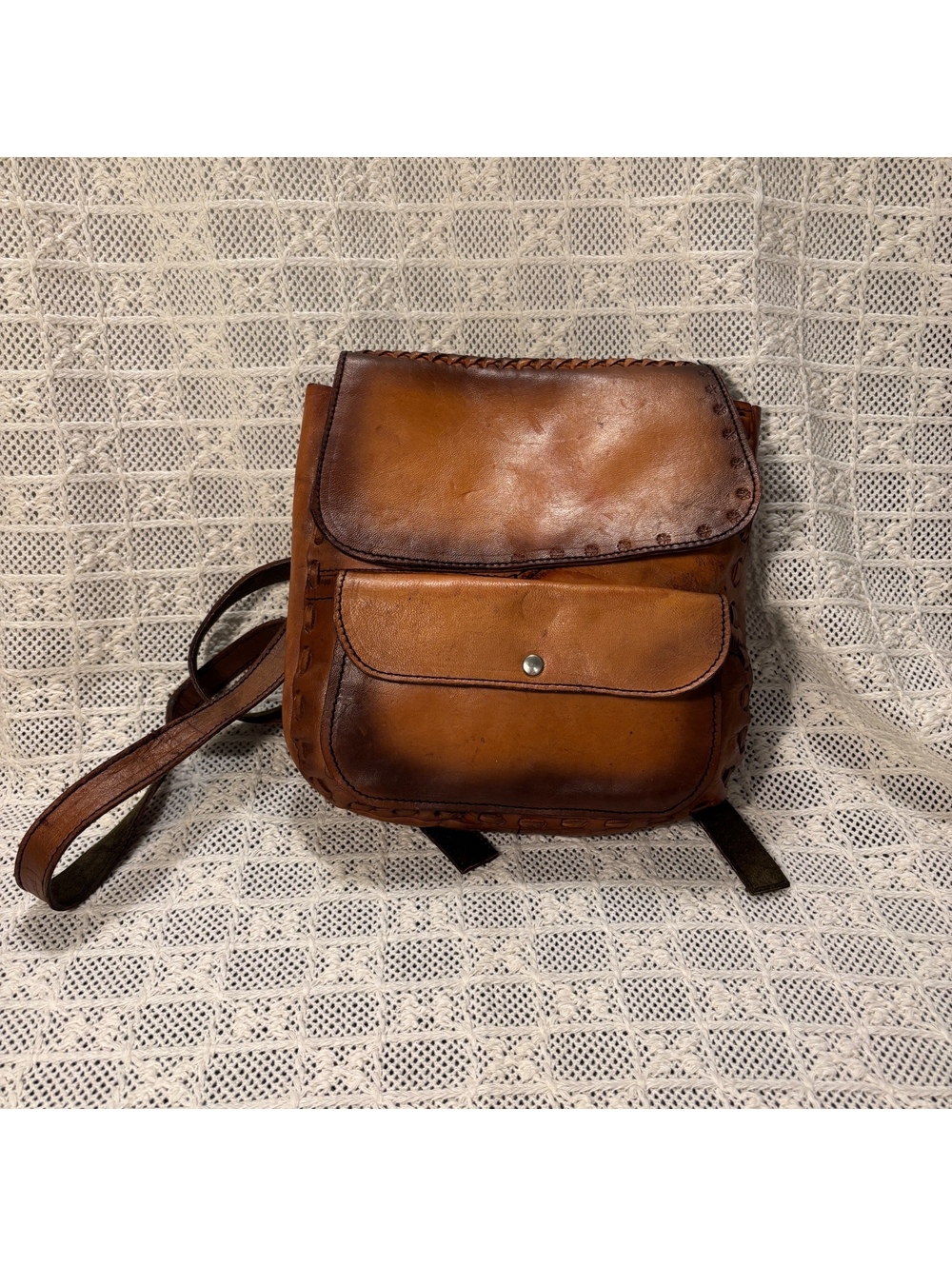 Authentic Artist Marked Handmade Cuban Leather Backpack